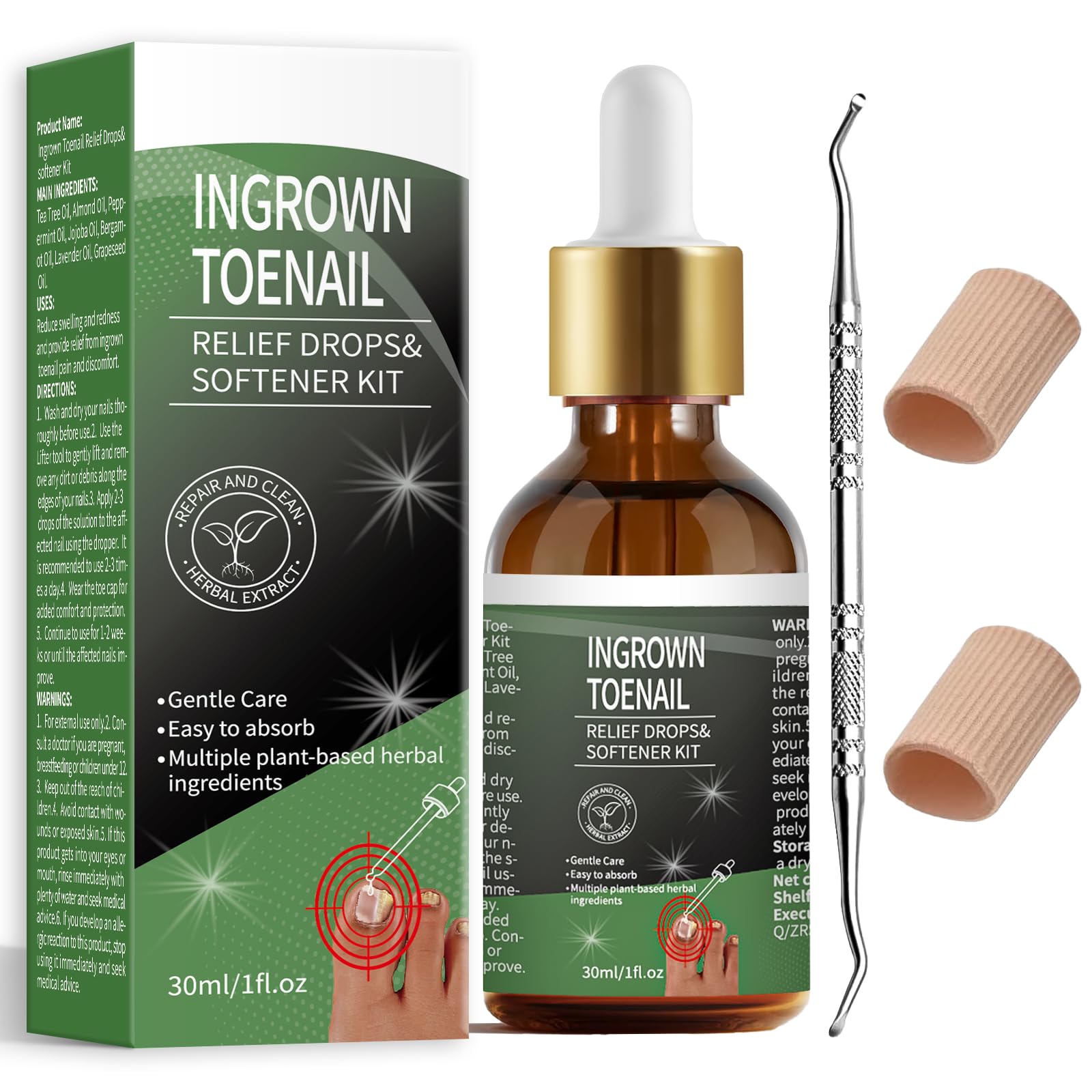 Ingrown Toenail Pain Relief Kit with Silicone Gel Caps - Easy Trim, Comfort Solution - 30ml