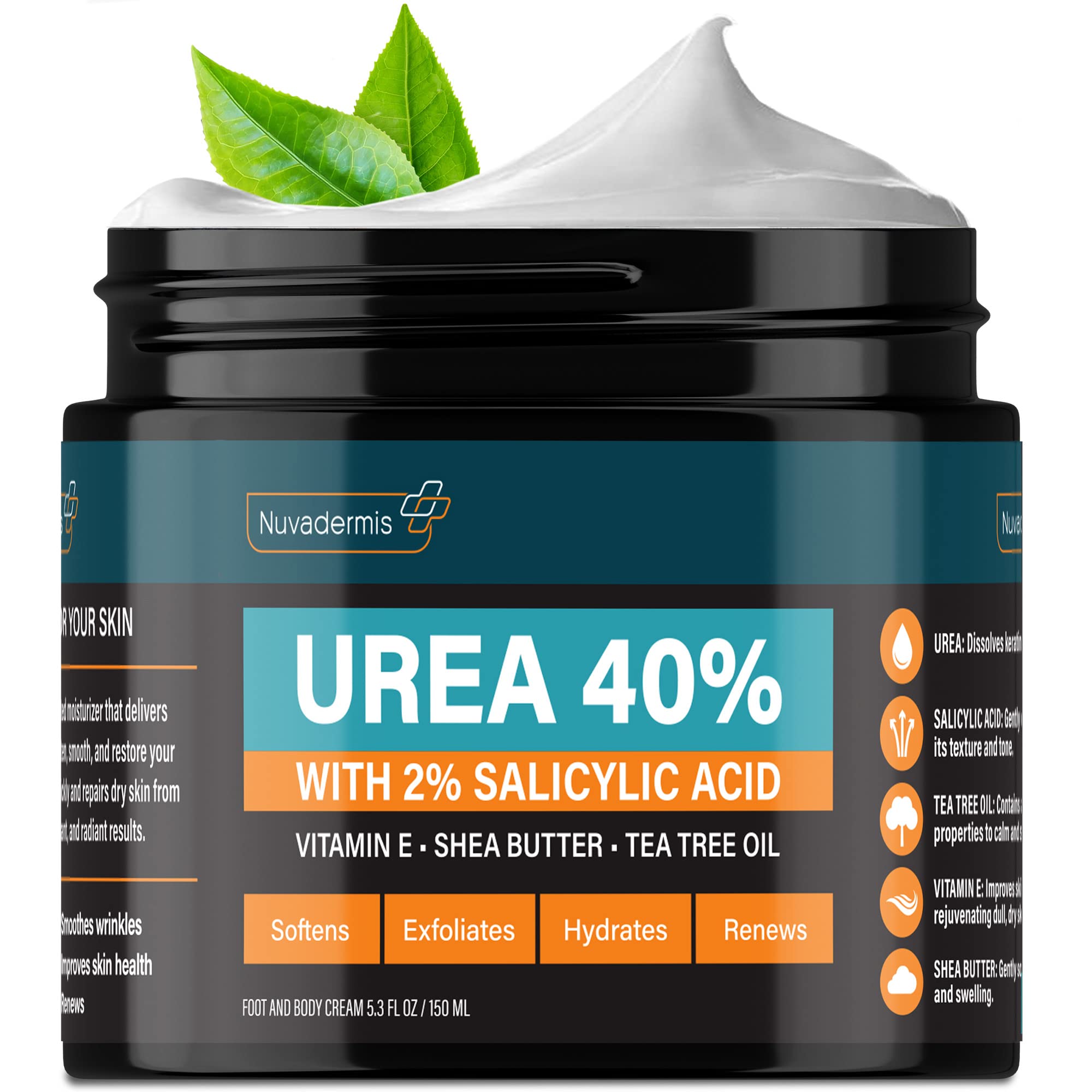 NUVADERMIS 40% Urea Foot Cream for Dry Cracked Heels - 5.29 oz